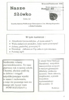 Nasze Słówko : gazetka szkolna Publicznego Gimnazjum nr 2 w Białej Podlaskiej R. 8 (2006) nr 65