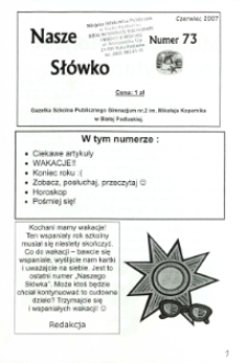 Nasze Słówko : gazetka szkolna Publicznego Gimnazjum nr 2 w Białej Podlaskiej R. 9 (2007) nr 73