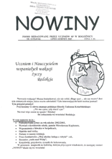 Nowiny : pismo redagowane przez uczniów SP w Rogoźnicy R. 3 (2003) nr 11-12 (43-44)
