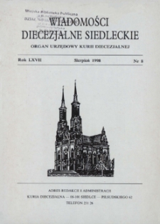 Wiadomości Diecezjalne Siedleckie : organ urzędowy Kurii Diecezjalnej R. 67 (1998) nr 8