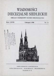 Wiadomości Diecezjalne Siedleckie : organ urzędowy Kurii Diecezjalnej R. 67 (1998) nr 11