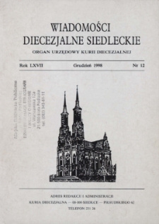 Wiadomości Diecezjalne Siedleckie : organ urzędowy Kurii Diecezjalnej R. 67 (1998) nr 12