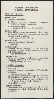 Zaproszenie : [Inc.:] Program uroczystości VI Zjazdu Absolwent&oacute;w...
