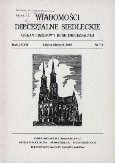 Wiadomości Diecezjalne Siedleckie : organ urzędowy Kurii Diecezjalnej R.72 (2003) nr 7-8