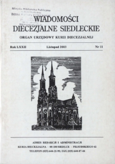 Wiadomości Diecezjalne Siedleckie : organ urzędowy Kurii Diecezjalnej R.72 (2003) nr 11