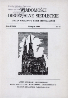 Wiadomości Diecezjalne Siedleckie : organ urzędowy Kurii Diecezjalnej R. 74 (2005) nr 11