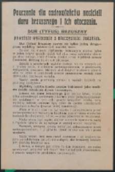 Ulotka : Pouczenie dla ozdrowieńców nosicieli zarazków duru brzusznego i ich otoczenia