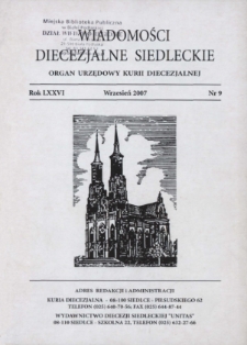 Wiadomości Diecezjalne Siedleckie : organ urzędowy Kurii Diecezjalnej R. 76 (2007) nr 9
