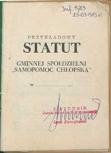 Przykładowy statut gminnej sp&oacute;łdzielni "Samopomoc Chłopska" w...