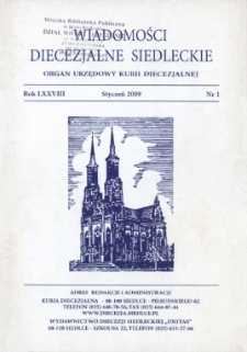 Wiadomości Diecezjalne Siedleckie : organ urzędowy Kurii Diecezjalnej R. 78 (2009) nr 1