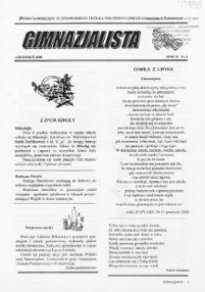 Gimnazjalista : pismo samorządu uczniowskiego i kółka polonistycznego Gimnazjum w Podedwórzu R. 2 (2000/2001) nr 4