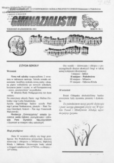 Gimnazjalista : pismo samorządu uczniowskiego i kółka polonistycznego Gimnazjum w Podedwórzu R. 4 (2002/2003) nr 1