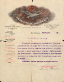 Zaświadczenie : [Inc.:] Niniejszym zaświadcza się, że pan Mańkowski Franciszek pracował [...] w charakterze stolarza, najpierw przy montowaniu samolotów, następnie w dziale maszynowym [...}