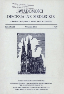 Wiadomości Diecezjalne Siedleckie : organ urzędowy Kurii Diecezjalnej R. 81 (2012) nr 9
