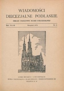 Wiadomości Diecezjalne Podlaskie R. 47 (1978) nr 8
