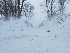 Miejsce, w którym znajdzie sie drewniany most prowadzący z Parku radziwiłłowskego nad Krznę - 18 luty 2021