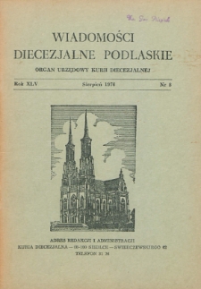Wiadomości Diecezjalne Podlaskie R. 45 (1976) nr 8