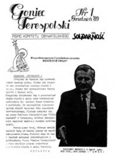 Goniec Terespolski : Pismo Przyjaciół Terespola i okolic: Pismo Stowarzyszenia Rozwoju Gminy Miejskiej Terespol : Pismo Miejskiego Ośrodka Kultury w Terespolu Nr 1 (1989)