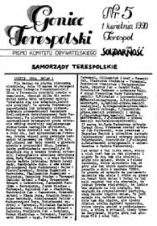 Goniec Terespolski : Pismo Przyjaciół Terespola i okolic: Pismo Stowarzyszenia Rozwoju Gminy Miejskiej Terespol : Pismo Miejskiego Ośrodka Kultury w Terespolu Nr 5 (1990)