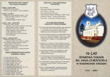 70 lat istnienia parafii św. Jana Chrzciciela w Radzikowie Wielkim 1931-2001