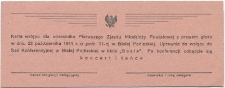 Karta wstępu dla uczestnika I Zjazdu Młodzieży Powiatowej z prawem głosu w dniu 22 października 1944 r. o godz. 11-ej w Białej Podlaskiej