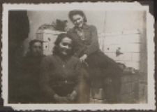 Fotografie z albumu rodziny Stanisławy Ladwiniec z Białej Podlaskiej: rodzina Ladwińców przy kuchni węglowej