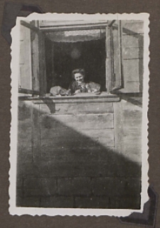Fotografie z albumu rodziny Stanisławy Ladwiniec z Białej Podlaskiej: Stanisława Ladwiniecw oknie domu przy ul. Rolniczej 52 (obecnie Narutowicza)