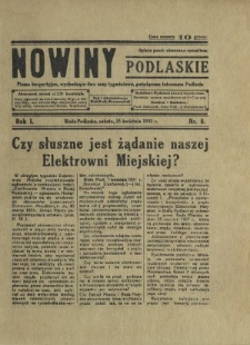 Nowiny Podlaskie: pismo bezpartyjne wychodzące dwa razy tygodniowo, poświęcone interesom Podlasia R. 1 (1931) nr 8