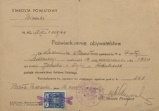 Poświadczenie obywatelstwa Stanisławy Ladwiniec