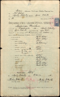 Świadectwo ukończenia Publicznej Szkoły Powszechnej Stanisławy Ladwiniec