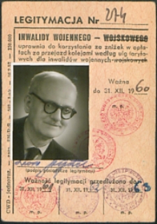 Legitymacja inwalidy wojennego Leona Frydla