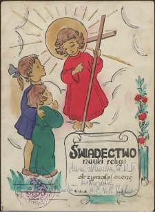 Świadectwo nauki religii Anny Polkowskiej – kl. III