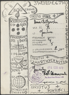 Świadectwo nauki religii Anny Polkowskiej – kl. VI