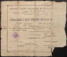 Świadectwo ukończenia Szkoły Rolniczej w Komarówce Podlaskiej Franciszka Krzywdy