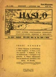 Hasło : pismo uczni&oacute;w Państwowego Seminarium Nauczycielskiego Męskiego w Siedlcach R. 7 (1928) nr 1 (22)