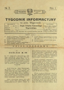 Tygodnik Informacyjny na Powiat Węgrowski : organ Związku Komunalnego Węgrowskiego : wychodzi w czwartek każdego tygodnia R. 1 (1920) nr 3