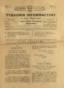 Tygodnik Informacyjny na Powiat Węgrowski : organ Związku Komunalnego Węgrowskiego : wychodzi w czwartek każdego tygodnia R. 1 (1920) nr 7