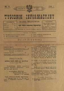 Tygodnik Informacyjny na Powiat Węgrowski : organ Związku Komunalnego Węgrowskiego : wychodzi w czwartek każdego tygodnia R. 1 (1920) nr 14
