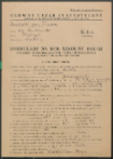 Formularz na rok szkolny 1951/52 dla szkół ogólnokształcących stopnia podstawowego według stanu z ostatniego dnia zajęć szkolnych.
