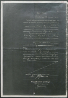 Potwierdzenie urodzenia syna Leona Frydla przed władzami w 1941 r.