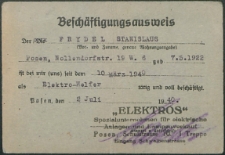 Niemiecka przepustka pracy Stanisława Frydla