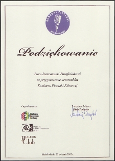Dokumenty, podziękowania oraz dyplomy Zespołu Wokalnego "Chwilka" z lat 1992-2022