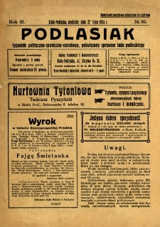 Podlasiak : tygodnik polityczno-społeczno-narodowy, poświęcony sprawom ludu podlaskiego R. 3 (1924) nr 30