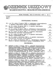 Dziennik Urzędowy Województwa Bialskopodlaskiego R. 8 (1992) nr 3