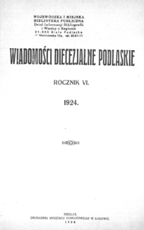 Wiadomości Diecezjalne Podlaskie R. 6 (1924) skorowidz