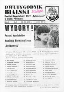 Dwutygodnik Bialski : Komitet Obywatelski i NSZZ "Solidarność" w Białej Podlaskiej R. 1 (1990) nr 5