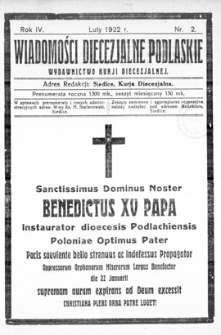 Wiadomości Diecezjalne Podlaskie R. 4 (1922) nr 2