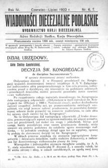 Wiadomości Diecezjalne Podlaskie R. 4 (1922) nr 6-7