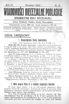 Wiadomości Diecezjalne Podlaskie R. 4 (1922) nr 9