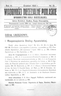 Wiadomości Diecezjalne Podlaskie R. 4 (1922) nr 12